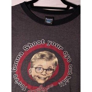 VINTAGE A Christmas Story Shirt Mens L Gray Shoot Your Eye Out Kid Movie Tee